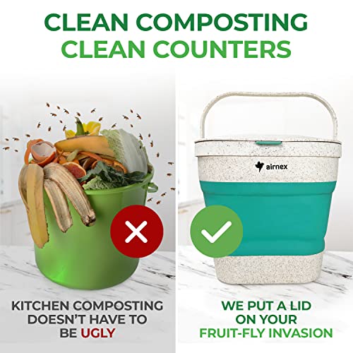 AIRNEX Countertop Compost Bin Kitchen Counter, Indoor Food Composter for Kitchen, Food Waste Bin for Kitchen Counter Top, Small Kitchen Compost Bucket Container, Mini Counter Food Scrap Bin with Lid