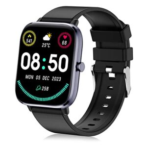 smart watch (answer/make calls), smartwatch fitness tracker 1.69" bluetooth call watch with blood pressure heart rate spo2 sleep monitor step counter for android ios phones women men, black