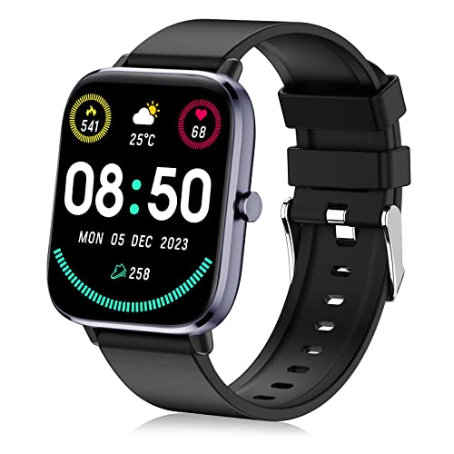 Smart Watch (Answer/Make Calls), Smartwatch Fitness Tracker 1.69" Bluetooth Call Watch with Blood Pressure Heart Rate SpO2 Sleep Monitor Step Counter for Android iOS Phones Women Men, Black