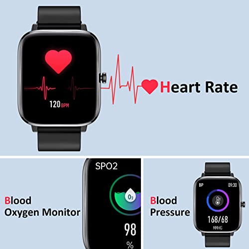 Smart Watch (Answer/Make Calls), Smartwatch Fitness Tracker 1.69" Bluetooth Call Watch with Blood Pressure Heart Rate SpO2 Sleep Monitor Step Counter for Android iOS Phones Women Men, Black