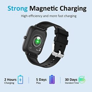 Smart Watch (Answer/Make Calls), Smartwatch Fitness Tracker 1.69" Bluetooth Call Watch with Blood Pressure Heart Rate SpO2 Sleep Monitor Step Counter for Android iOS Phones Women Men, Black