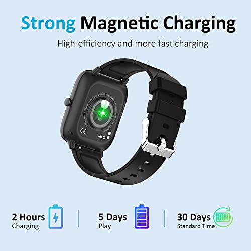 Smart Watch (Answer/Make Calls), Smartwatch Fitness Tracker 1.69" Bluetooth Call Watch with Blood Pressure Heart Rate SpO2 Sleep Monitor Step Counter for Android iOS Phones Women Men, Black