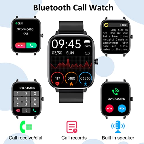 Smart Watch (Answer/Make Calls), Smartwatch Fitness Tracker 1.69" Bluetooth Call Watch with Blood Pressure Heart Rate SpO2 Sleep Monitor Step Counter for Android iOS Phones Women Men, Black