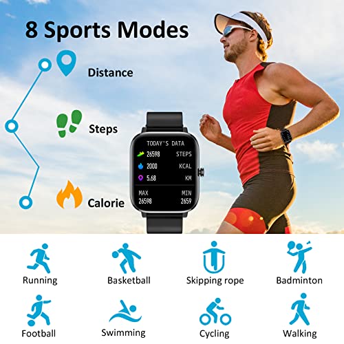 Smart Watch (Answer/Make Calls), Smartwatch Fitness Tracker 1.69" Bluetooth Call Watch with Blood Pressure Heart Rate SpO2 Sleep Monitor Step Counter for Android iOS Phones Women Men, Black