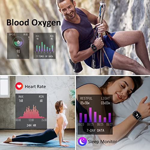 Smart Watch (Answer/Make Calls), Smartwatch Fitness Tracker 1.69" Bluetooth Call Watch with Blood Pressure Heart Rate SpO2 Sleep Monitor Step Counter for Android iOS Phones Women Men, Black