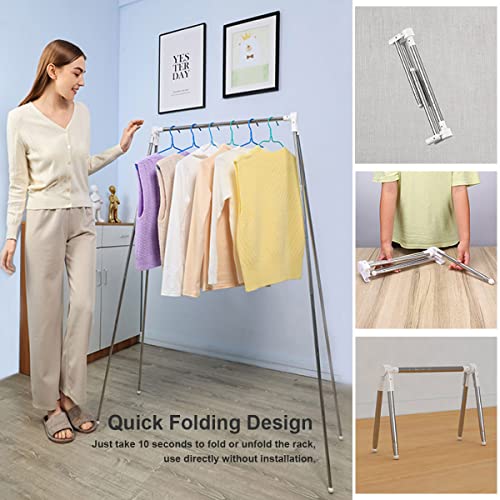 ANLEBUY Portable Travel Garment Rack, Foldable Collapsible Clothing Rack, Folding Portable Clothes Rack for Dance, Painting, Travel, Camping,Pool, Compact Mini Hanging Coat Drying Rack, White Regular