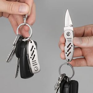 BARRYSAIL Mini Keychain Knife, 2pcs Small Folding Pocket Knives with Liner Lock, 1.6 Inch Blade, Perfect Edc Tool for Women Teens (Silver)