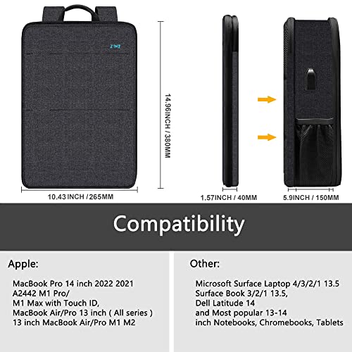 ZINZ Slim & Expandable Laptop Backpack Water Resistant Backpack Travel Backpack Compatible with All Model MacBook Air/Pro 13-14 inch XPS 13 Surface 13.5" and Most 13-14 inch NoteBooks，Black