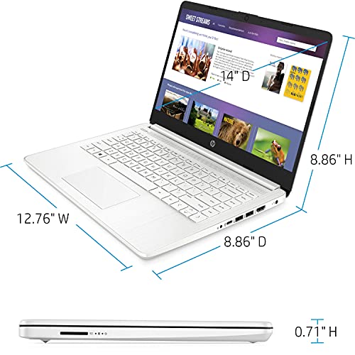 2022 HP Premium 14-inch HD Thin and Light Laptop, Intel Dual-Core Processor, 32GB RAM, 64GB Storage, Long Battery Life, Webcam, Bluetooth, HDMI, Wi-Fi, White, Windows 11 + 1 Year Microsoft 365
