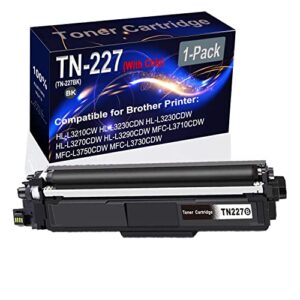 kolasels (with chip) 1-pack (black) compatible high yield tn227 tn-227 (tn-227bk) printer toner cartridge use for hl-l3210cw l3230cdw l3270cdw printers