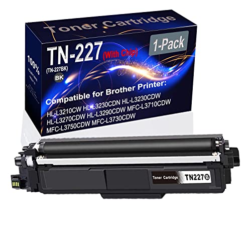 Kolasels (with Chip) 1-Pack (Black) Compatible High Yield TN227 TN-227 (TN-227BK) Printer Toner Cartridge use for HL-L3210CW L3230CDW L3270CDW Printers