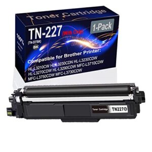 kolasels (with chip) 1-pack (black) compatible hl-l3210cw l3230cdw l3270cdw laser toner cartridge (high capacity) replacement for tn227 tn-227 (tn-227bk) printer toner cartridge