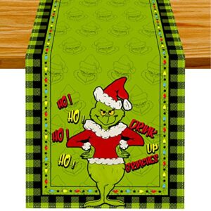 farmnall linen green christmas table runner merry grinchmas tablecloth christmas xmas winter holiday home kitchen table decorations 13x72 inch