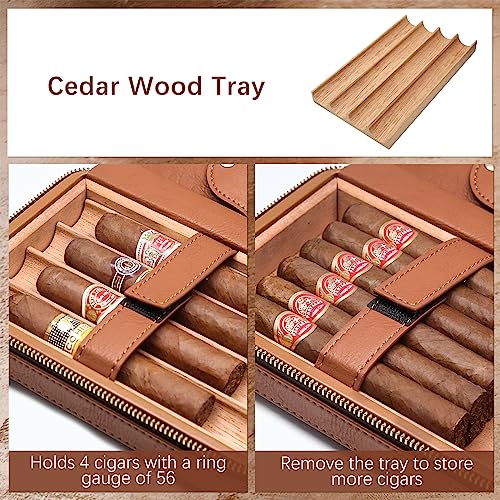 Flauno Cigar Travel Humidor Case, Leather Cigar Case with Cedar Wood Lined, Portable Travel Humidor Box with Cigar Accessories (Cigar Lighter, Cigar Cutter and Cigar Holder)