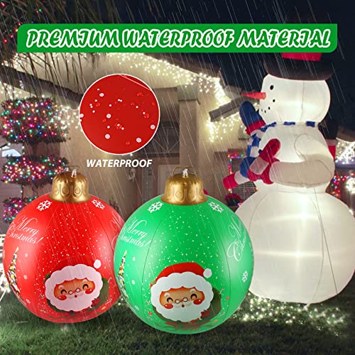 2 Pcs Inflatable Christmas Ball - 24 Inch Christmas Ball Ornaments PVC Giant Indoor Outdoor Xmas Ball for Holiday Yard Lawn Porch Pool Tree Decoration, 2 Pcs Red