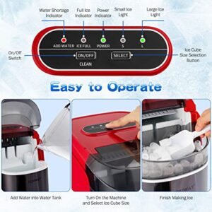 COSTWAY Countertop Ice Maker, Self-Cleaning Function, 26.5 LBS Ice Per Day, 9 Ice Cubes Ready in 6-13 Minutes, Fully Open, Portable Ice Machine with Ice Scoop, Basket for Kitchen Bar Office, Red