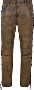 cowboy western traditional native american leather pants for men casual classic breeches fashion pant (dirty brown, 36'' waist for 34'' 35'')