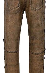 Cowboy Western Traditional Native American Leather Pants for Men Casual Classic Breeches Fashion Pant (Dirty Brown, 36'' Waist for 34'' 35'')