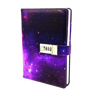 adorezyp journal with lock galaxy for boys and girls 240 pages with greeting gift card, waterproof pu leather diary with lock 5.5 x 8.1 inch refillable notebook with combination lock, secret password journal for teen/women gift