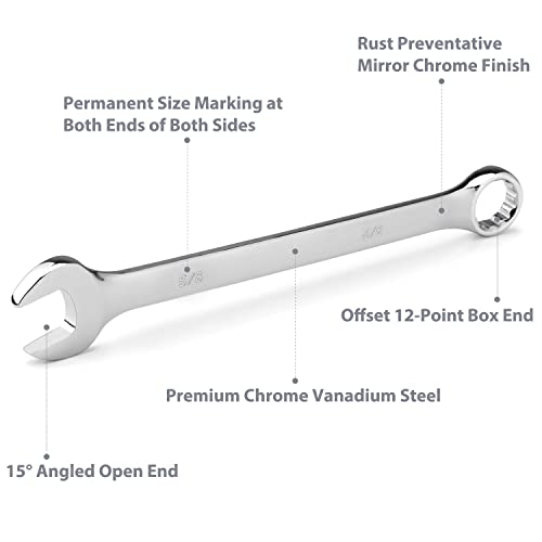 23-Piece Premium SAE and Metric Combination Wrench Set in Roll-up Pouch | Inch Size 1/4 - 3/4” and Metric Size 8 - 19mm | Chrome Vanadium Steel, Mirror Finish, 12-Point Box End and 15° Angled Open End