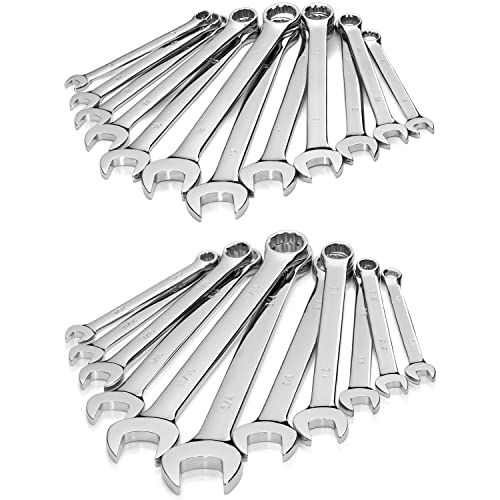 23-Piece Premium SAE and Metric Combination Wrench Set in Roll-up Pouch | Inch Size 1/4 - 3/4” and Metric Size 8 - 19mm | Chrome Vanadium Steel, Mirror Finish, 12-Point Box End and 15° Angled Open End