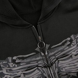 Juakoso Y2k Women Zip Up Hoodie Sweatshirt Rhinestone Skeleton Printing Long Sleeve Oversized Jacket Pullovers Fall Winter Coats Vintage Black