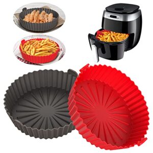 air fryer silicone pot,2-pack 9.4 inch reusable air fryer liners round food safe non stick air fryer basket oven accessories for ninja cosori 6 qt or bigger air fryer (9.4 ")
