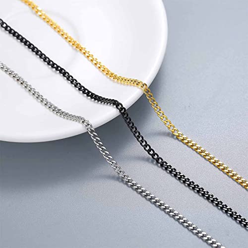 Jstyle 3Pcs 3mm Curb Cuban Link Chain for Men Stainless Steel Chain Necklaces for Men 18K Gold/Black/Silver Mens Chain Necklaces Set Hip-Hop Jewelry for Men 20 Inch