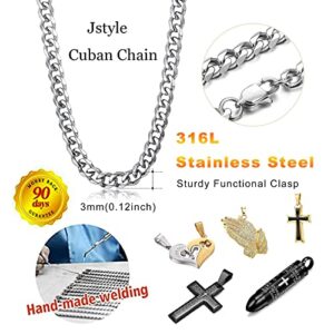 Jstyle 3Pcs 3mm Curb Cuban Link Chain for Men Stainless Steel Chain Necklaces for Men 18K Gold/Black/Silver Mens Chain Necklaces Set Hip-Hop Jewelry for Men 20 Inch