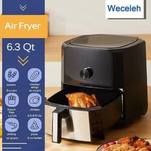 Weceleh Air Fryer, 6.3 Quart Large Toaster Oven, 9 in 1 Airfryer with Temperature Control & Timer Knob, Up to 392℉, LED Display, Oil-Free, Non Stick Basket, Auto Shut Off Feature, Black, 1700W