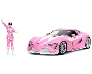 jada toys mighty morphin power rangers 1:24 toyota ft-1 concept die-cast car w/ 2.75" pink ranger figure, toys for kids and adults