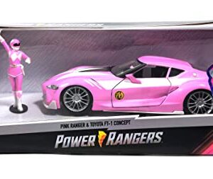 Jada Toys Mighty Morphin Power Rangers 1:24 Toyota FT-1 Concept Die-cast Car w/ 2.75" Pink Ranger Figure, Toys for Kids and Adults