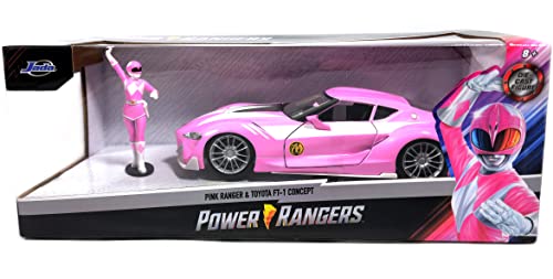 Jada Toys Mighty Morphin Power Rangers 1:24 Toyota FT-1 Concept Die-cast Car w/ 2.75" Pink Ranger Figure, Toys for Kids and Adults