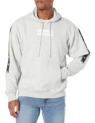 Champion mens Classic Fleece Hoodie W/Taping Hooded Sweatshirt, Bleached Stone Cream Heather-590938, Medium US