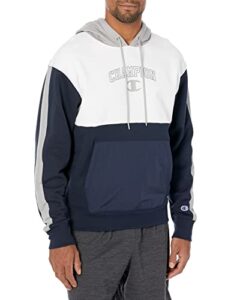 champion sweatshirt, fleece hoodie for men, iconic 'c' logo script, navy/dull grey/white, large
