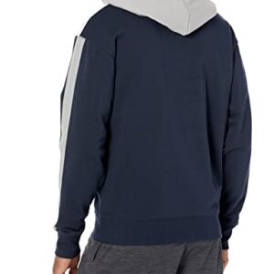 Champion Sweatshirt, Fleece Hoodie for Men, Iconic 'C' Logo Script, Navy/Dull Grey/White, Large