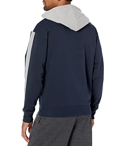 Champion Sweatshirt, Fleece Hoodie for Men, Iconic 'C' Logo Script, Navy/Dull Grey/White, Large