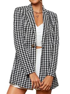 floerns women's casual long sleeve pop art colorful blazer graphic work suit jacket black houndstooth xl