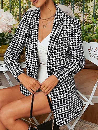 Floerns Women's Casual Long Sleeve Pop Art Colorful Blazer Graphic Work Suit Jacket Black Houndstooth XL