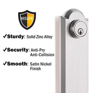 HISAFE Heavy Duty Front Door Handle in Camelot Trim, Brushed Nickel Exterior Door Handleset with Single Cylinder Deadbolt and Lever, Right & Left Handed, 17.72'' Length Handleset, X-2018SN-AMZ