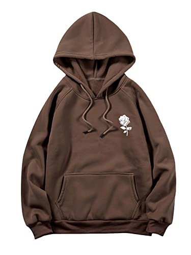 Floerns Men's Graphic Print Long Sleeve Drawstring Hoodie Pullover Sweatshirt Coffee Brown M