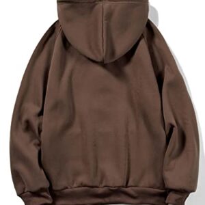 Floerns Men's Graphic Print Long Sleeve Drawstring Hoodie Pullover Sweatshirt Coffee Brown M