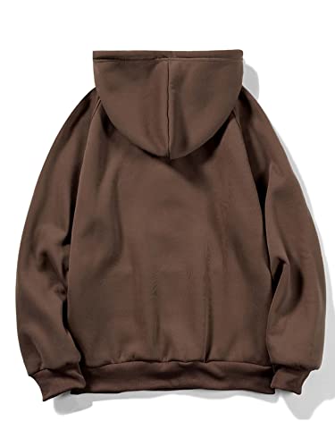 Floerns Men's Graphic Print Long Sleeve Drawstring Hoodie Pullover Sweatshirt Coffee Brown M