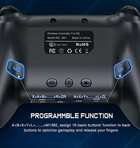 Switch Controller, Wireless Switch Controller Compatible with Switch Controller/Switch Lite/OLED, Wireless Switch Controllers Work with iOS/Android/PC with RGB Light, Programmable, TURBO & Wakeup