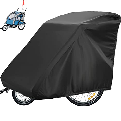 Sqodok Bicycle Trailer Cover, Waterproof Bike Trailer Storage Cover 420D Oxford Material with PU Coating, Kid's Pet Bike Trailer Cover Anti-UV, Windproof, Dustproof, 55x 33x 39 inch