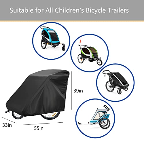 Sqodok Bicycle Trailer Cover, Waterproof Bike Trailer Storage Cover 420D Oxford Material with PU Coating, Kid's Pet Bike Trailer Cover Anti-UV, Windproof, Dustproof, 55x 33x 39 inch