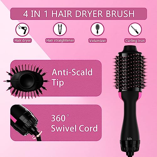 Dual Voltage Hair Dryer Brush Blow Dryer Brush in One for European Travel, 110V-120V/220V-240V Hot Air Brush and Styler Volumizer with Negative Ion Anti-frizz Ceramic Titanium Styling Brush