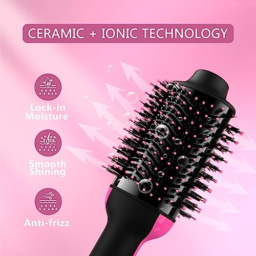 Dual Voltage Hair Dryer Brush Blow Dryer Brush in One for European Travel, 110V-120V/220V-240V Hot Air Brush and Styler Volumizer with Negative Ion Anti-frizz Ceramic Titanium Styling Brush