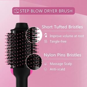 Dual Voltage Hair Dryer Brush Blow Dryer Brush in One for European Travel, 110V-120V/220V-240V Hot Air Brush and Styler Volumizer with Negative Ion Anti-frizz Ceramic Titanium Styling Brush