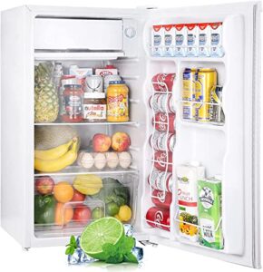 upstreman 3.2 cu.ft mini fridge with freezer, single door mini fridge, adjustable thermostat, mini refrigerator for dorm, office, bedroom, white-br321